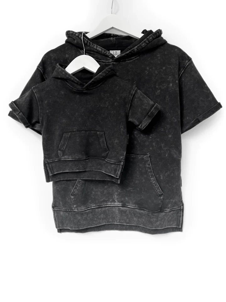 LB Adult Acid Wash Short Sleeve Hoodie - Black - Image 2