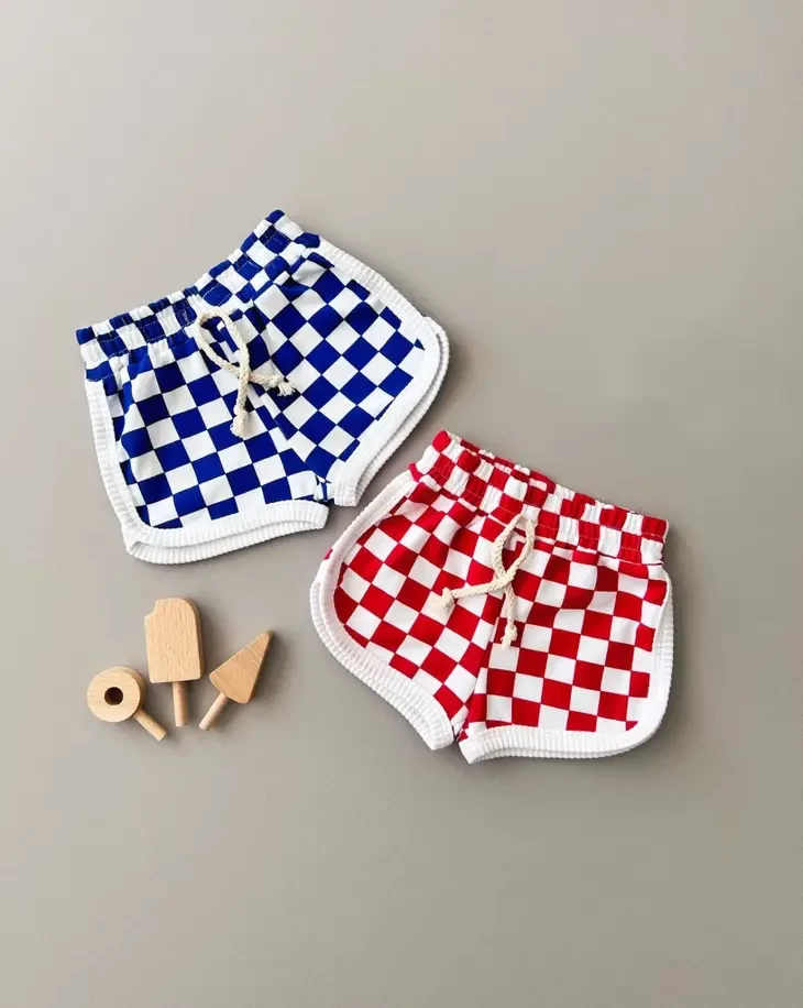 Retro Checkered Shorts - Dark Blue - Image 3