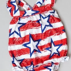Stars & Stripes Ruffle Cross Back Romper