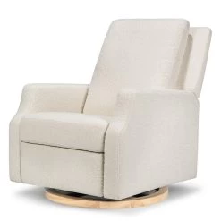 Crewe Recliner And Swivel Glider - Ivory Boucle With Light Wood Base