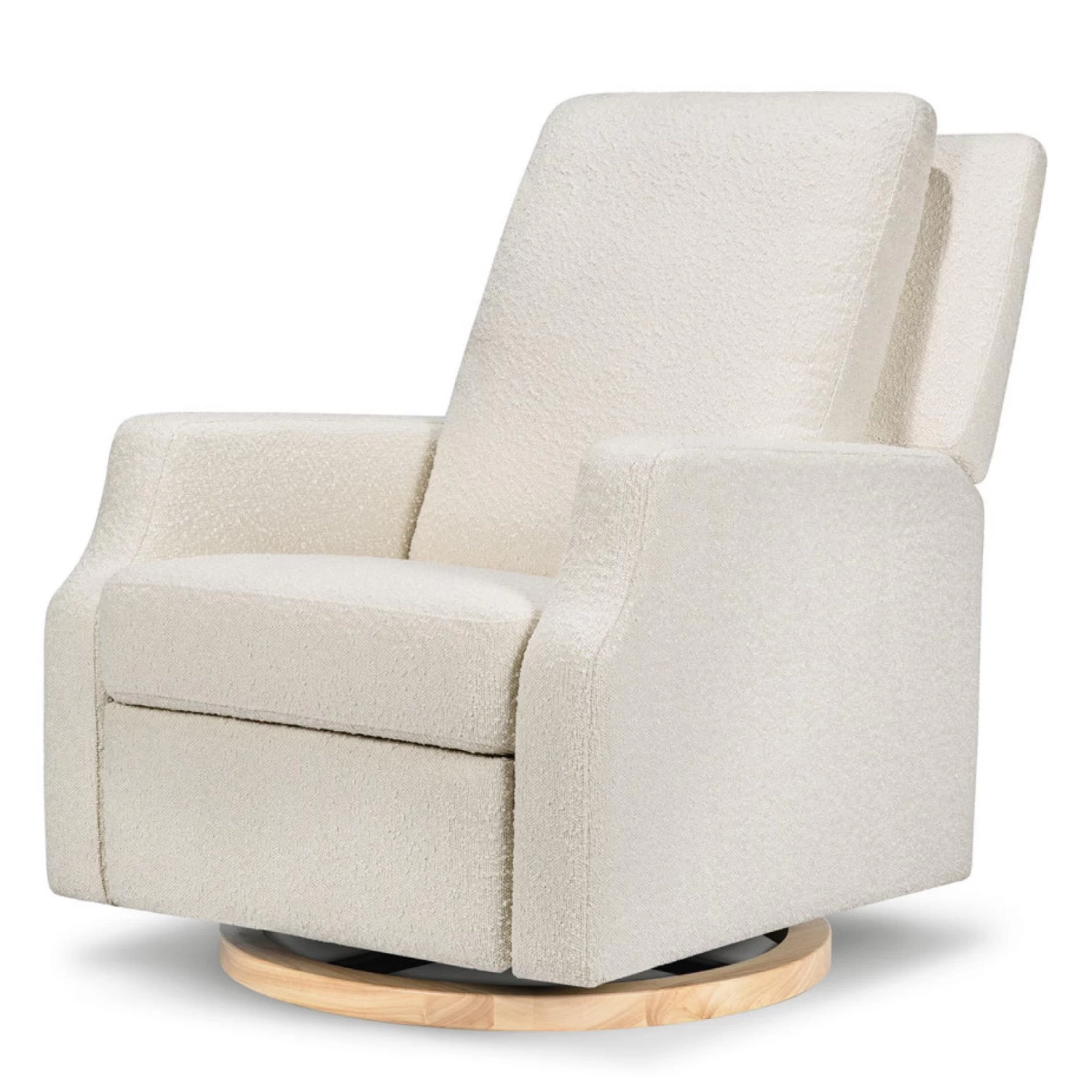 Crewe Recliner And Swivel Glider - Ivory Boucle With Light Wood Base