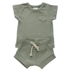 Green Organic Cotton Ribbed Short Set