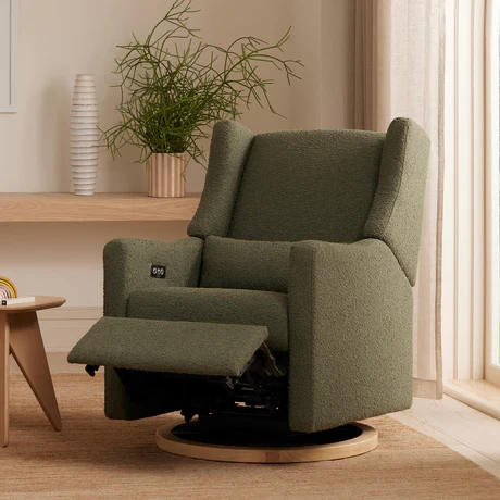 Babyletto Kiwi Electronic Recliner And Swivel Glider - Olive Boucle With Light Wood Base - Image 2