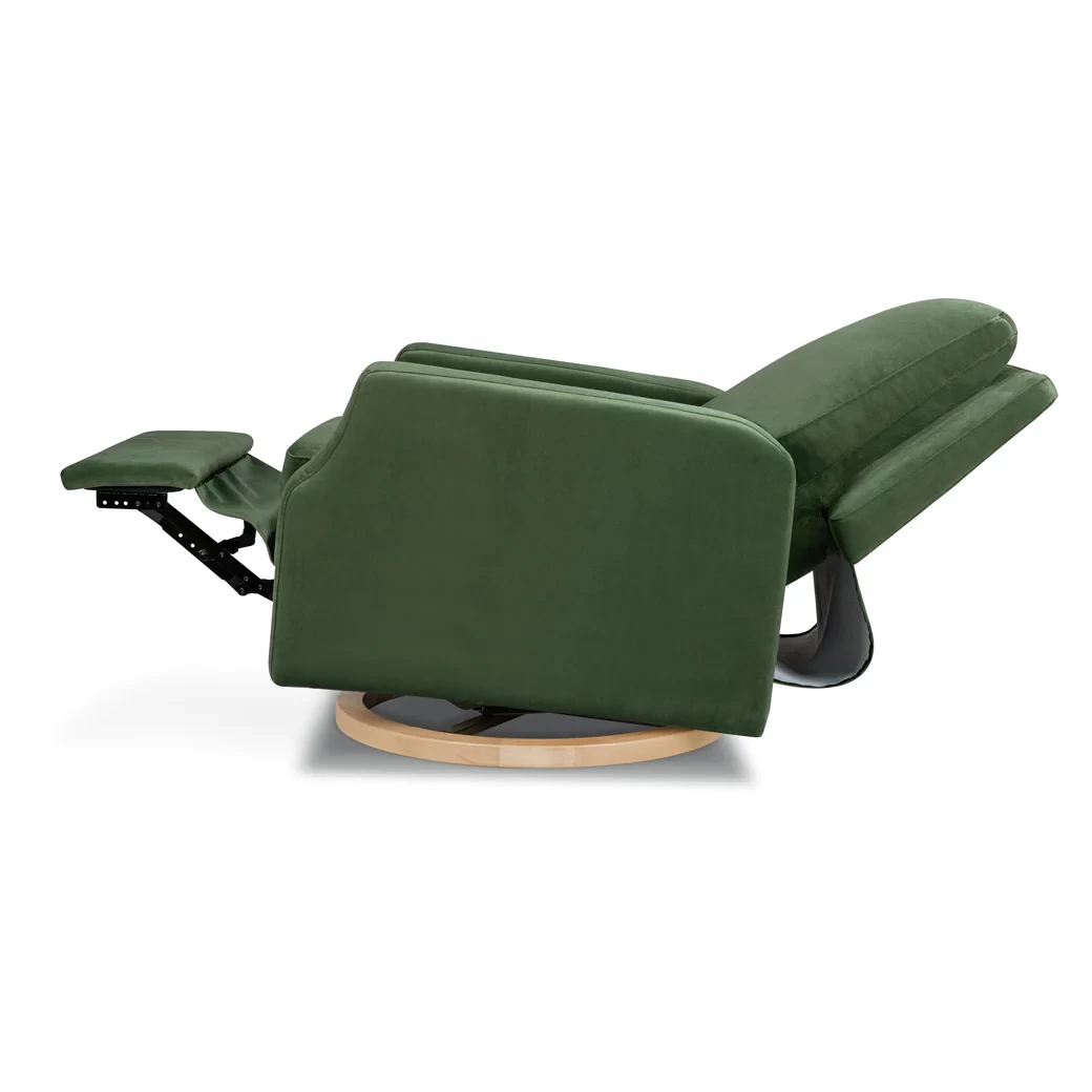 Crewe Recliner And Swivel Glider - Forest Green Velvet With Light Wood Base - Image 2