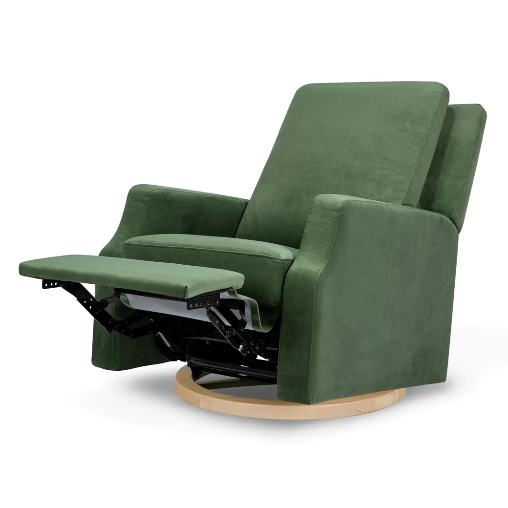 Crewe Recliner And Swivel Glider - Forest Green Velvet With Light Wood Base - Image 3