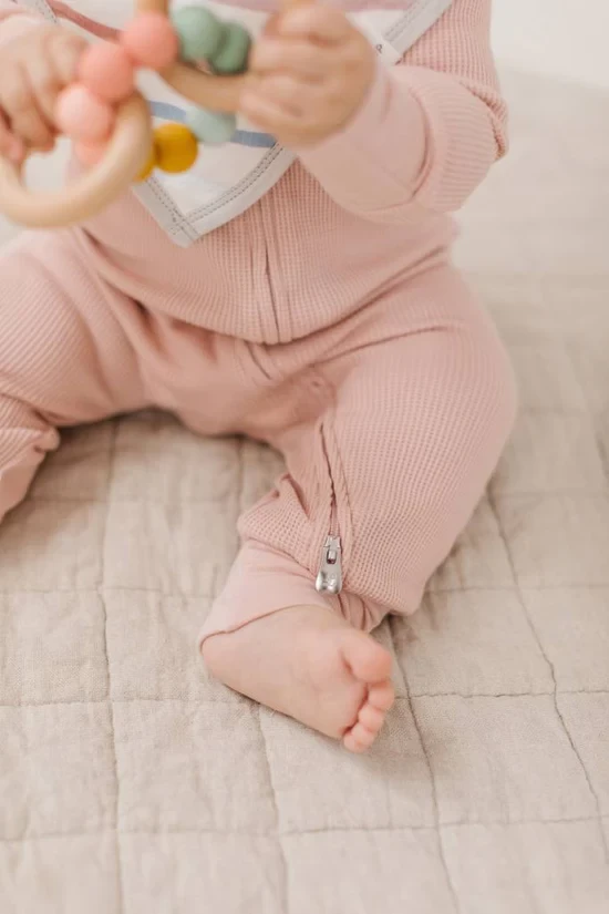 Waffle Footie Romper - Rose Smoke - Image 3