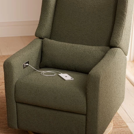 Babyletto Kiwi Electronic Recliner And Swivel Glider - Olive Boucle With Light Wood Base - Image 3