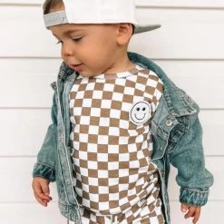 Checkered Smiley Set - Taupe