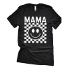 Mama Checkered Smiley Tee - Black