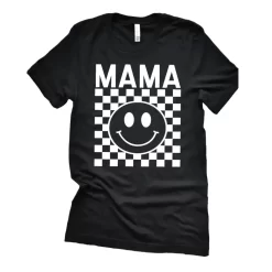 Mama Checkered Smiley Tee - Black