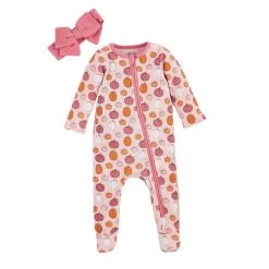 Pink Ribbed Pumpkin Sleeper & Headband Set