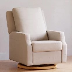 Crewe Electronic Recliner And Swivel Glider - Performance Cream Eco-Weave With Light Wood Base