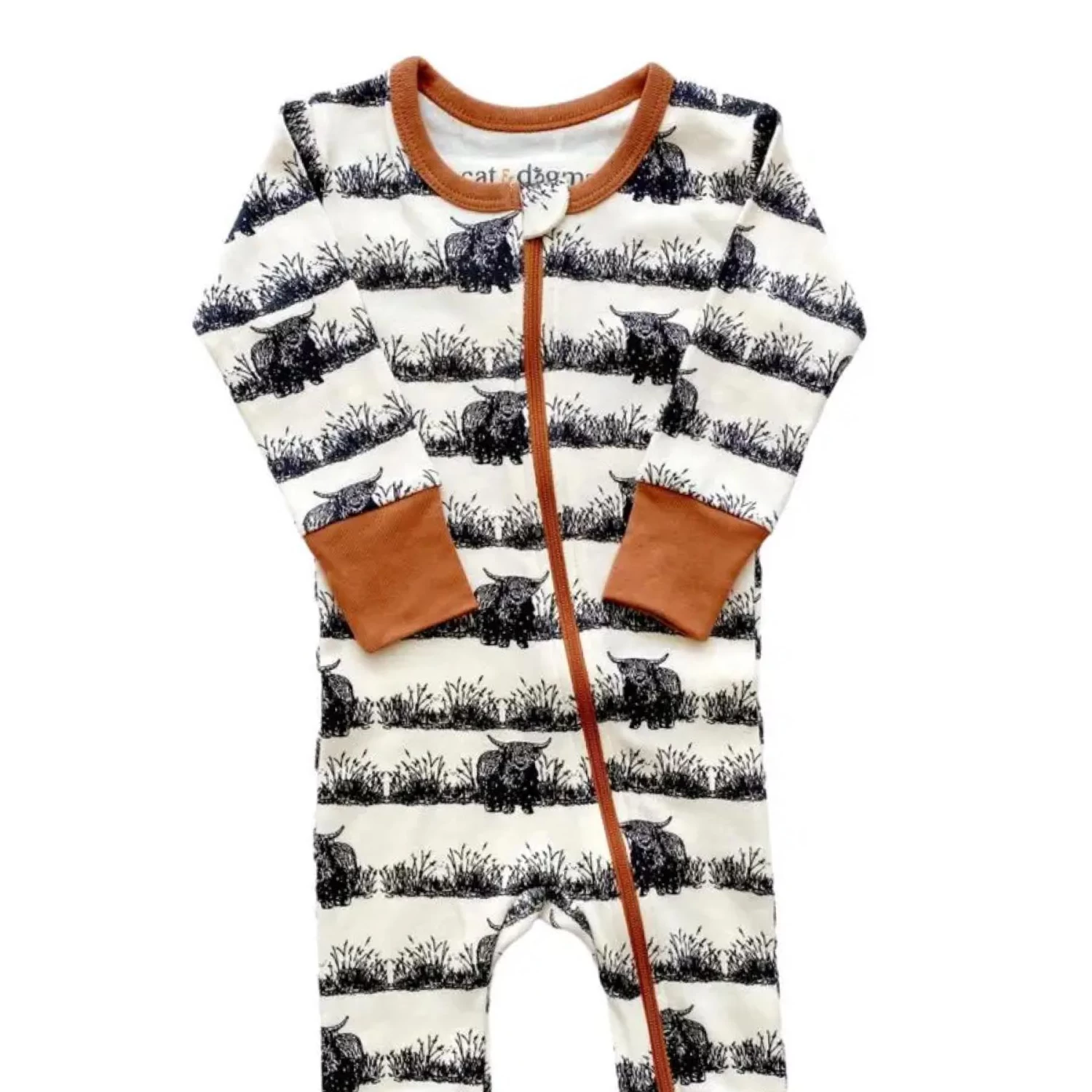 Western Highland Cow Organic Baby Zippy Romper