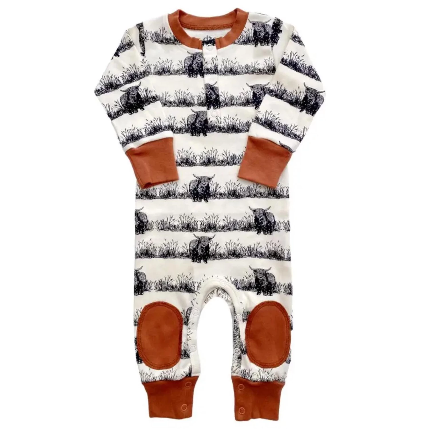 Western Highland Cow Organic Baby Playsuit Romper