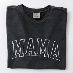 Mama Puff Print Mineral Washed Graphic Top - Black