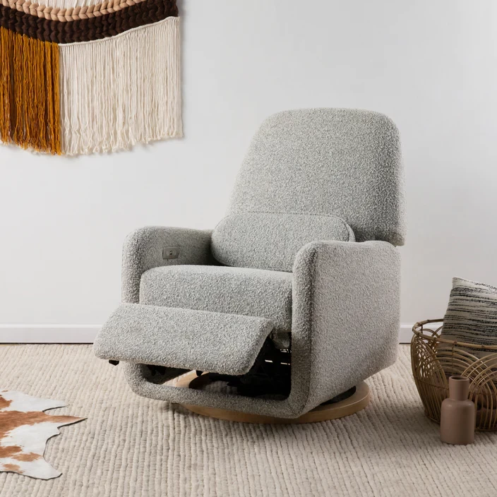 ARC Electronic Recliner & Swivel Glider In Black White Boucle With USB Port - Image 3