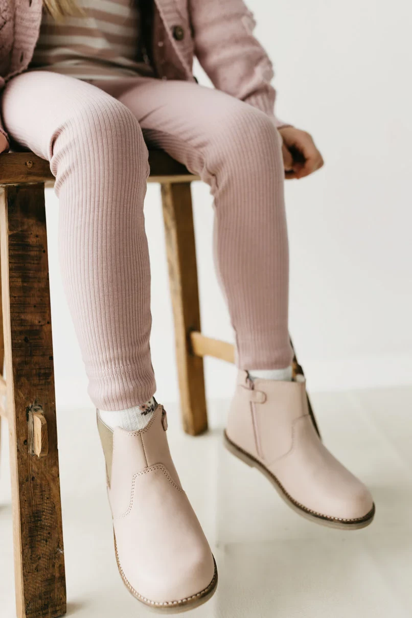 Leather Boot With Elastic Side - Blush - Image 2