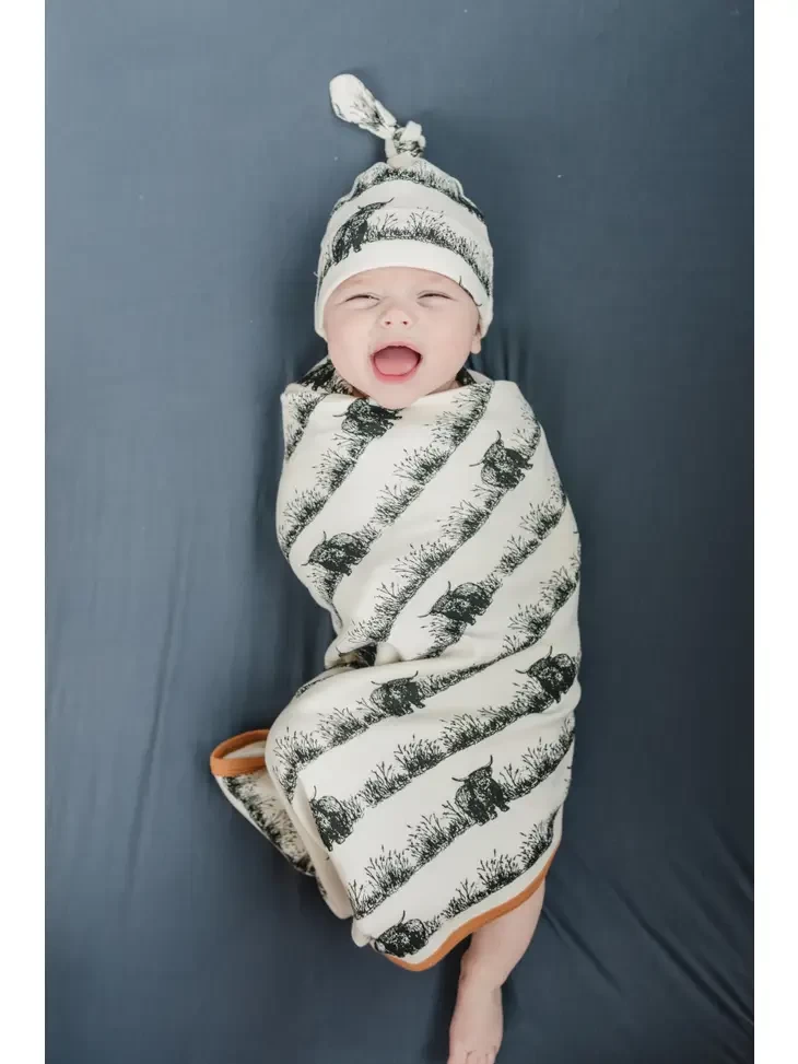 Western Highland Cow Organic Baby Swaddling Blanket - Image 2