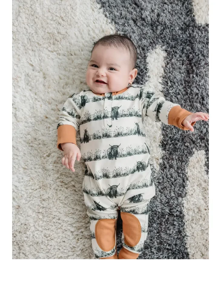 Western Highland Cow Organic Baby Playsuit Romper - Image 3