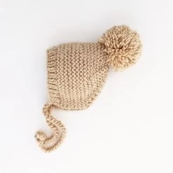 Pom Knit Bonnet - Latte