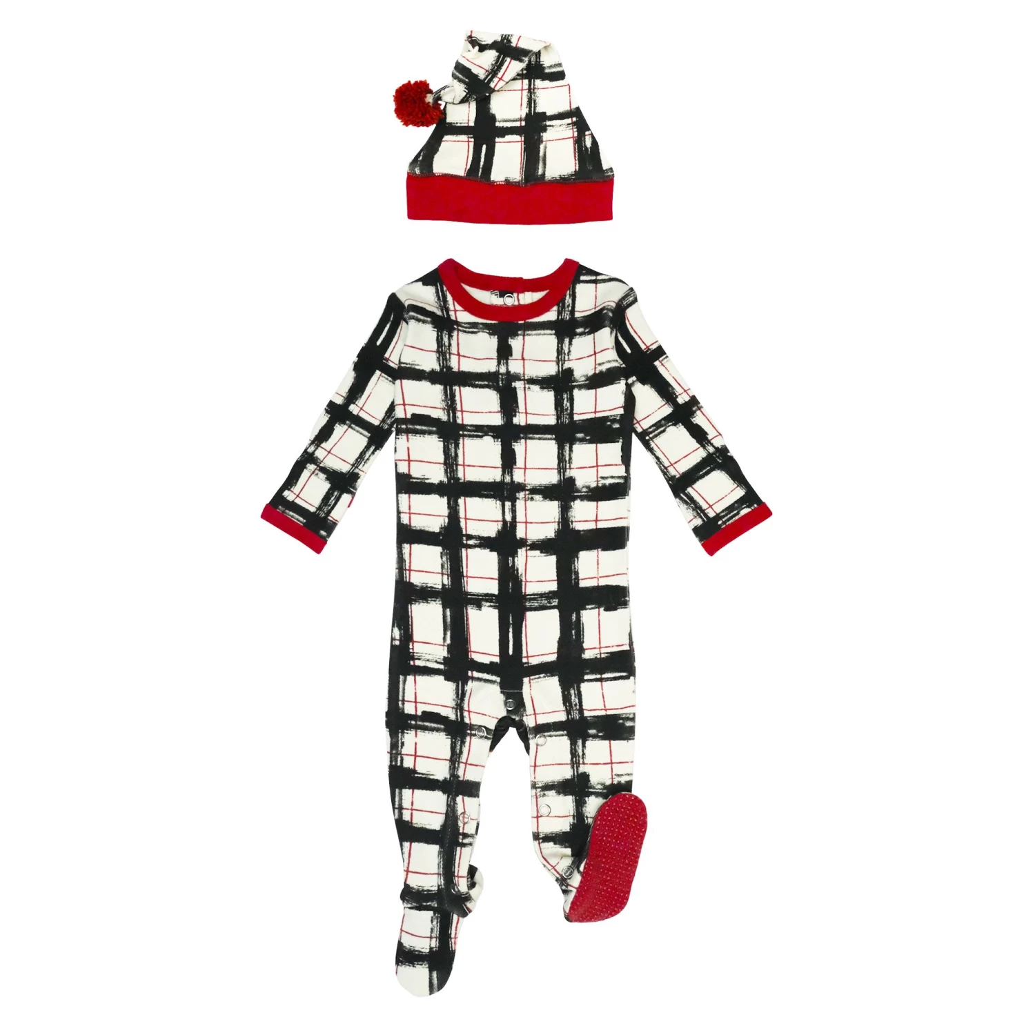 L'oved Baby Organic Christmas Day Plaid Sleeper + Hat - Image 2
