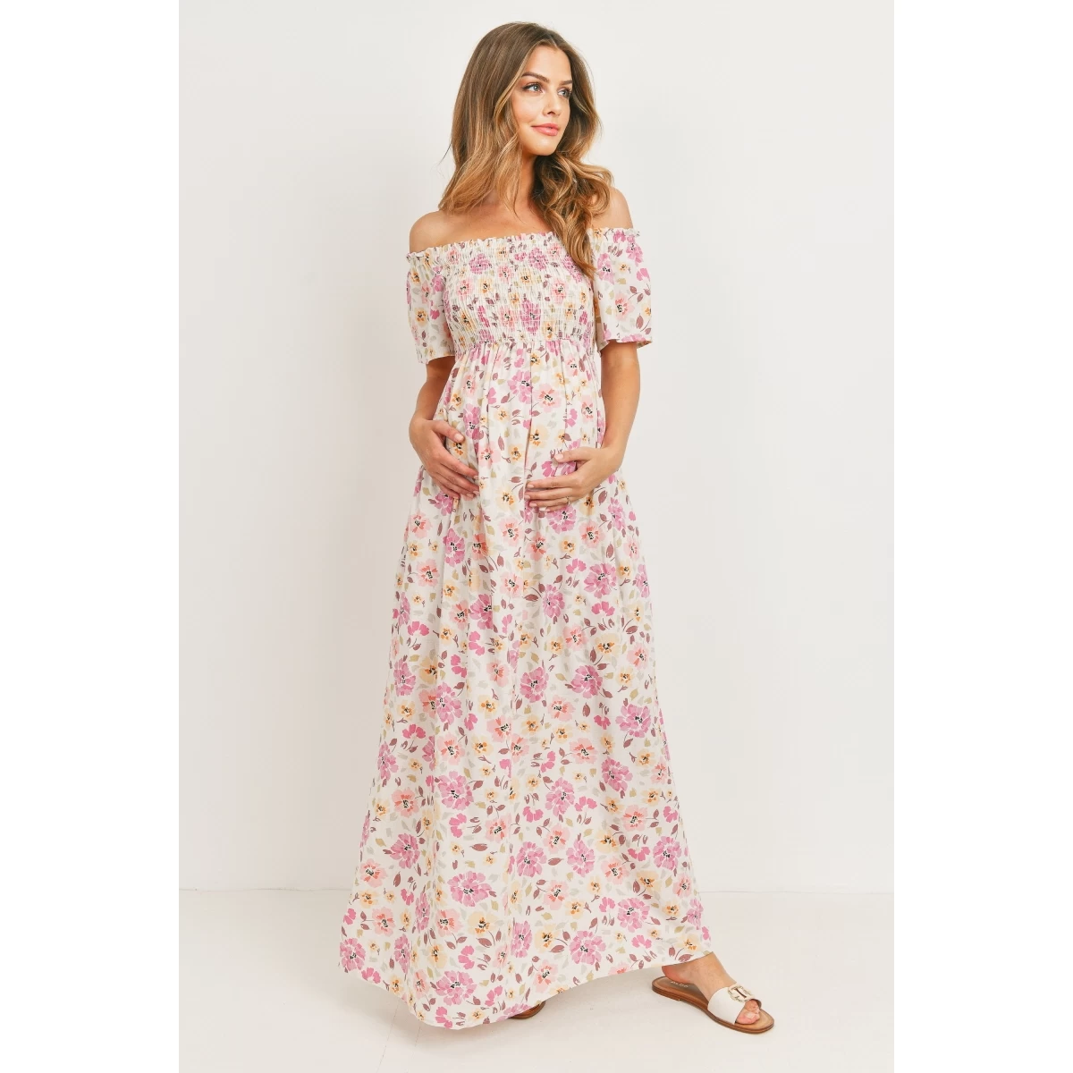 Floral Off-Shoulder Maxi Dress W/Pockets