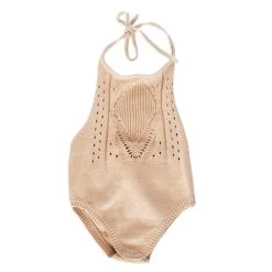 Drake Crochet Halter Romper - Tan