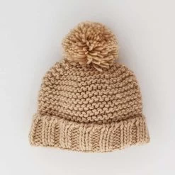 Pom Knit Beanie - Latte
