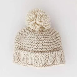 Pom Knit Beanie - Natural
