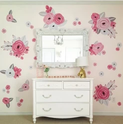 Pink & White Graphic Flower Wall Decals - Half Order