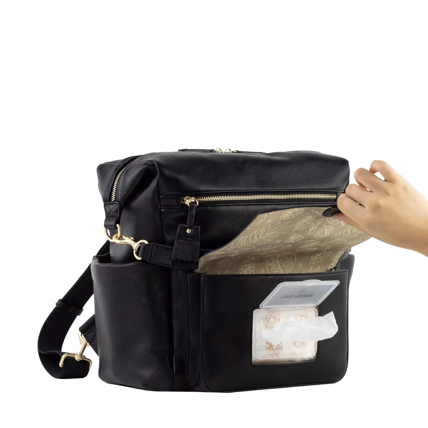 TwelveLittles Peek A Boo Convertible Hobo Diaper Bag - Black - Image 4