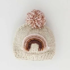 Rainbow Knit Beanie Hat - Mauve