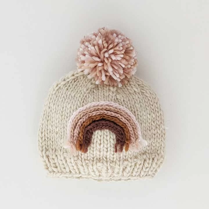 Rainbow Knit Beanie Hat - Mauve