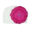 White Crochet Hat With Raspberry Lace Rose
