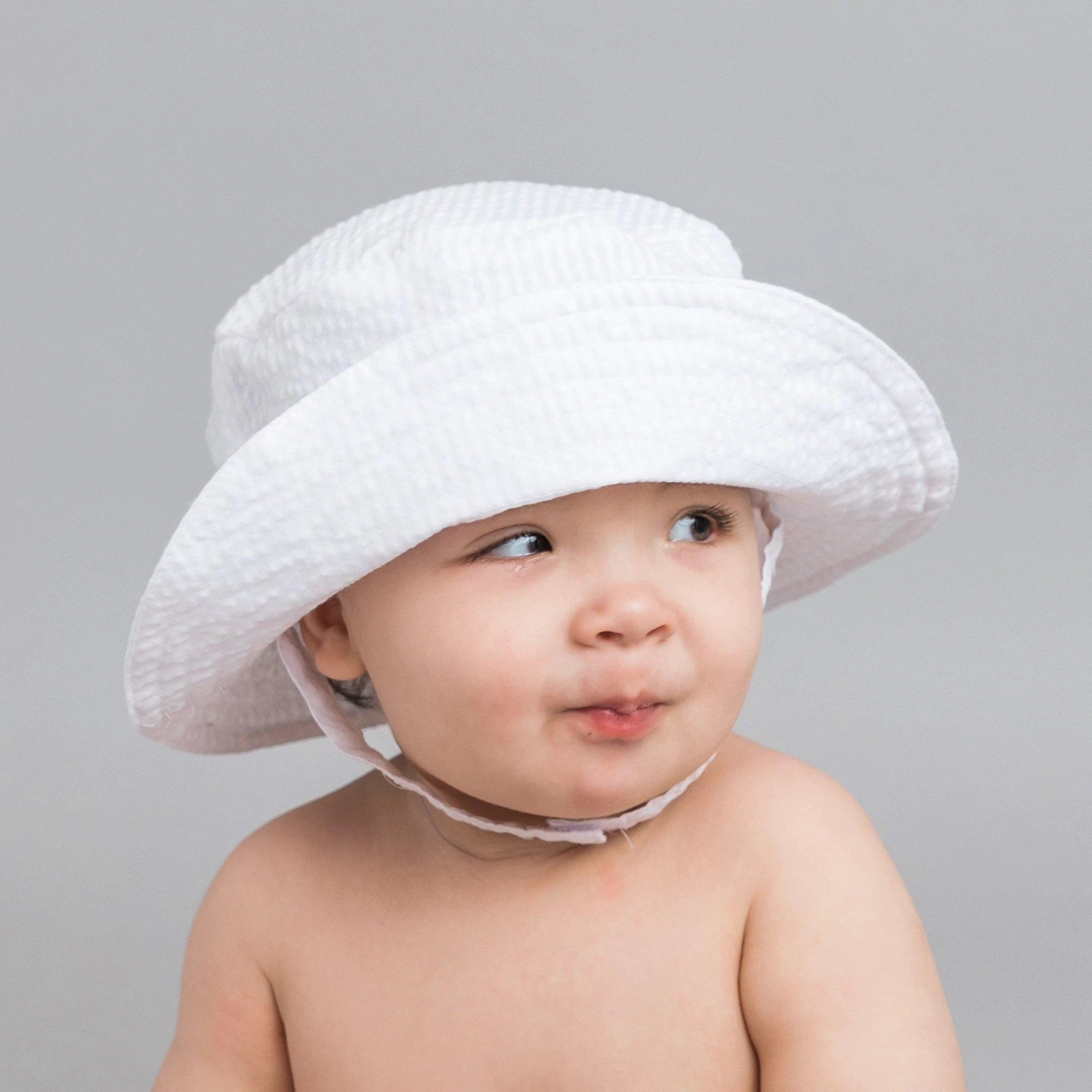 White Seersucker Boy Hat UPF 25+